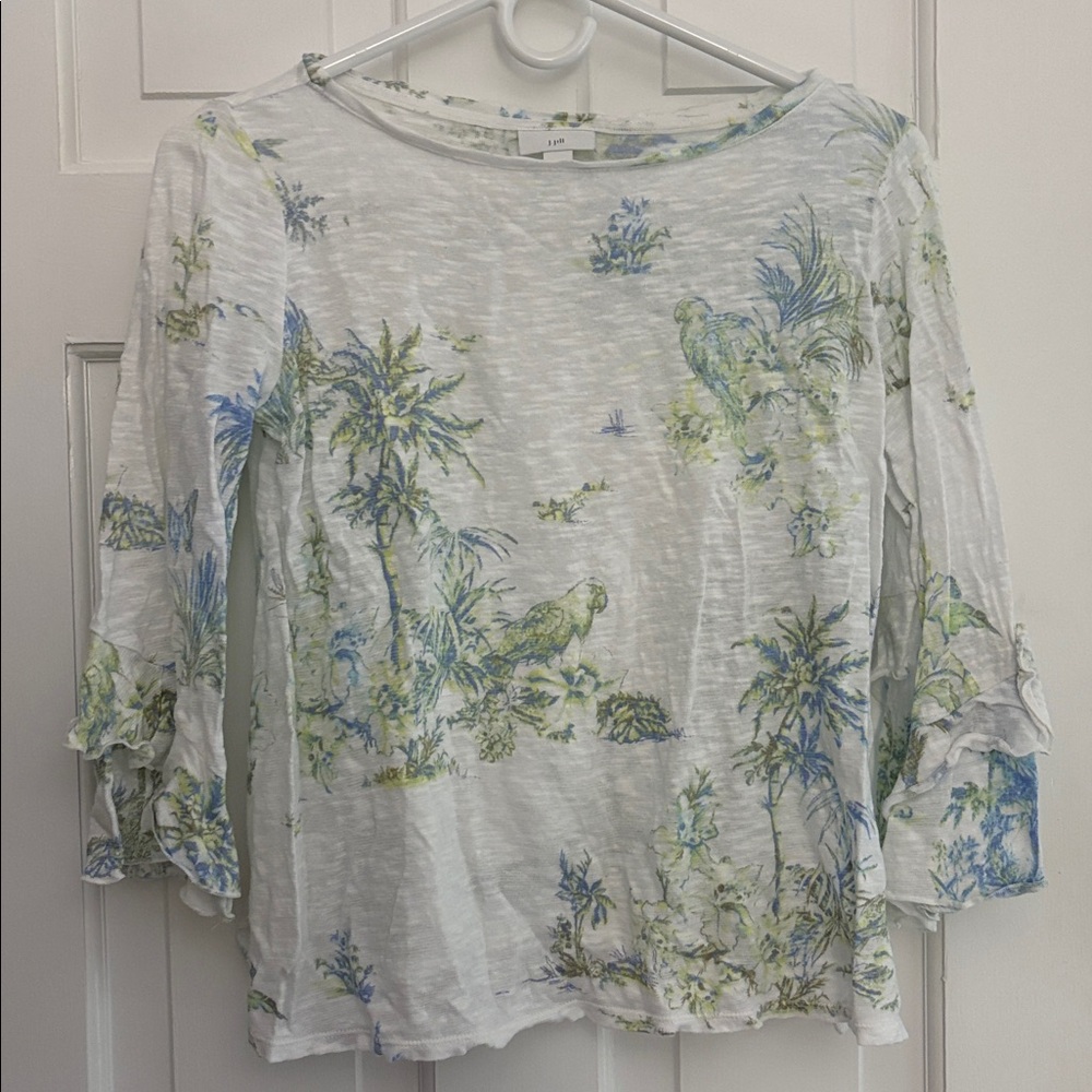J. Jill Blue and Green Floral Top XS Petite